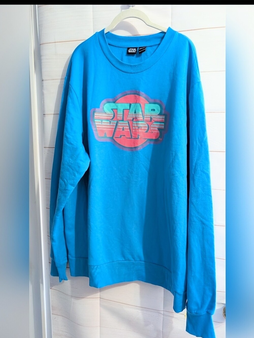Unisex Star Wars Turquoise Crewneck Sweatshirt with Multicolor Logo Size 2XL